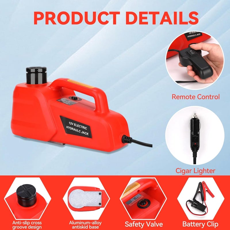 Trihelper Electric Car Jack 5 Ton 12V Hydraulic Jack Portable Car Lift Floor Jack Stand for Sedans SUV MPV Sedan Truck Change Tires Garage Repair Roadside Emergency Kit - Image 2